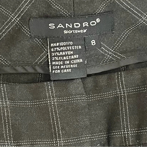 Sandro Sportswear Plaid Trouser Pants Cuffed Leg Pockets Stretch - Picture 7 of 8